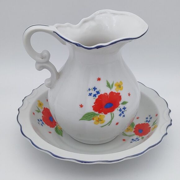 Lorrie Design Small Floral Pitcher and Bowl Japan - Picture 1 of 15